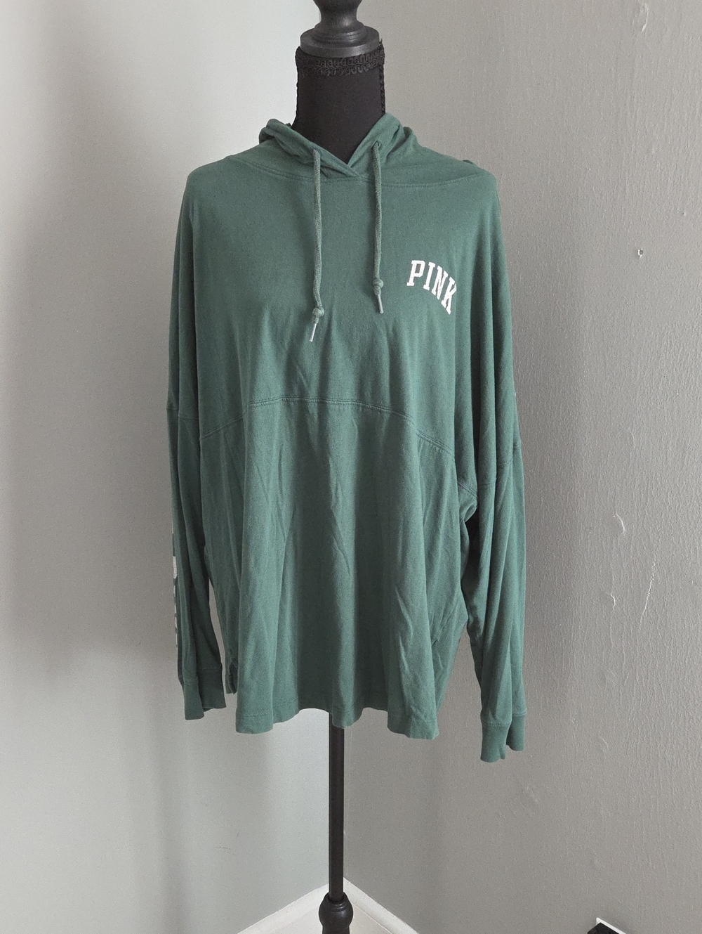 PINK Victoria's Secret Dark Green Hooded Long-Sleeve Shirt XL